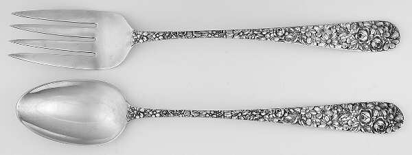 Stieff Rose (Sterling, 1892, No Monograms) Large Solid, 2-Piece Dressing Serving Set