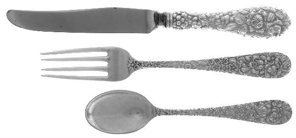 Stieff Rose (Sterling, 1892, No Monograms) 3 Pc Youth Set (Ykf, Yf, Ys)