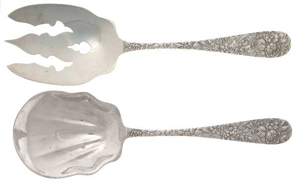 Stieff Rose (Sterling, 1892, No Monograms) Solid Oversized Serving Salad Set