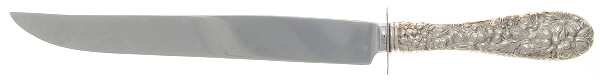 Stieff Rose (Sterling, 1892, No Monograms) Small Full Repousse Steak Carving Knife,Stnl Blade