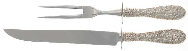 Stieff Rose (Sterling, 1892, No Monograms) 2 Pc Small Full Repousse Steak Carving Set,StnlBld