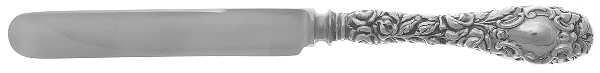 Stieff Rose (Sterling, 1892, No Monograms) Full Repousse Tea Knife w Stainless Blade