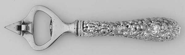 Stieff Rose (Sterling, 1892, No Monograms) Bottle Opener,Stainless Bowl,Full Repousse