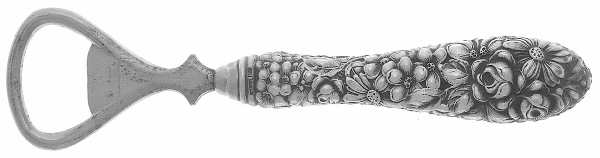 Stieff Rose (Sterling, 1892, No Monograms) Full Repousse Bottle Opener with Silverplate Bowl