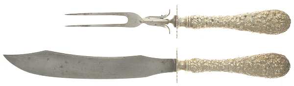Stieff Rose (Sterling, 1892, No Monograms) Large 2-Piece Roast Carving Set w/ Stainless Blade