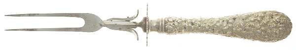 Stieff Rose (Sterling, 1892, No Monograms) Large Stainless-Prong Roast Carving Fork by Kirk Stieff