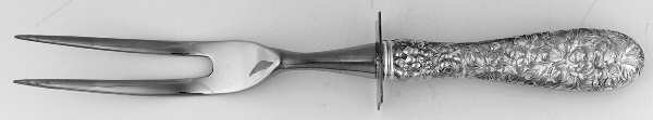 Stieff Rose (Sterling, 1892, No Monograms) Small Full Repousse Steak Carving Fork,Stnls Blade