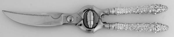 Stieff Rose (Sterling, 1892, No Monograms) Poultry Shears,Stainless Blades,Full Repousse