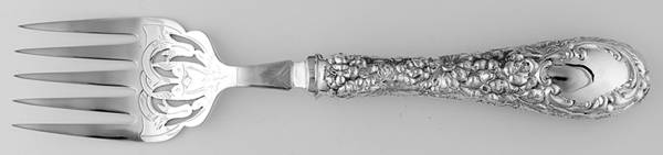 Stieff Rose (Sterling, 1892, No Monograms) Hollow Handle Fish Serving Fork Silverplate Blade