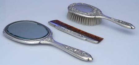 Rose (Sterling, Hollowware) 3-Piece Vanity Set (Brush, Comb and Mirror)