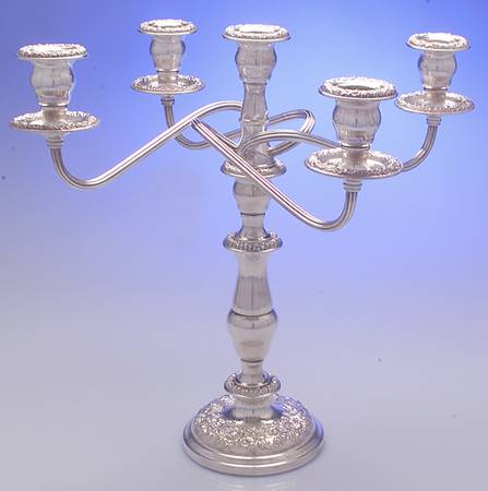 Repousse-Full Chased-Hand Chased Weighted 5 Light Candelabra