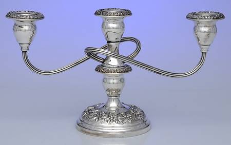 Repousse-Full Chased-Hand Chased Weighted 3 Light Candelabra
