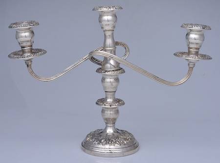 Repousse-Full Chased-Hand Chased Weighted 3 Light Candelabra