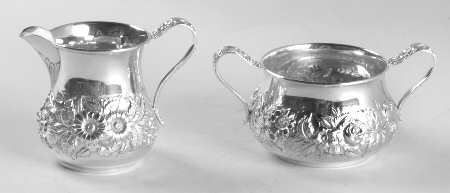 Repousse-Full Chased-Hand Chased Mini Creamer and Open Sugar Set