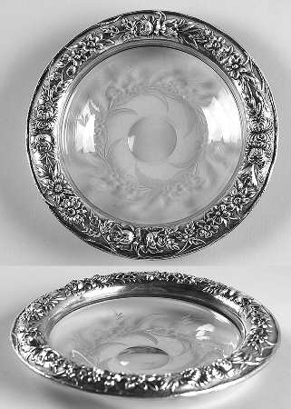 Repousse-Full Chased-Hand Chased Crystal and Sterling Bon Bon Bowl