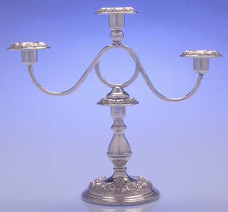 Repousse-Full Chased-Hand Chased Weighted 3 Light Candelabra