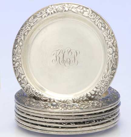 Repousse-Full Chased-Hand Chased Coaster Set-8 Coasters