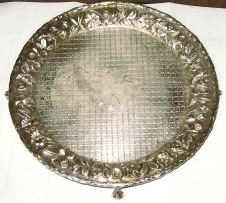 Repousse-Full Chased-Hand Chased 7" 4 Toed Round Salver