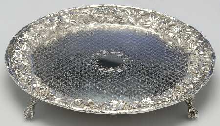 Repousse-Full Chased-Hand Chased 8" 4 Toed Round Salver