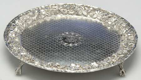 Repousse-Full Chased-Hand Chased 8" 4 Toed Round Salver