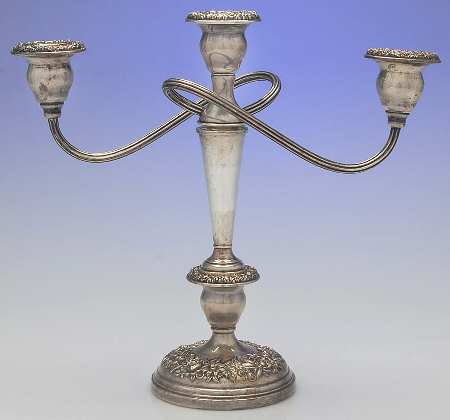 Repousse-Full Chased-Hand Chased Weighted 3 Light Candelabra