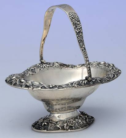 Repousse-Full Chased-Hand Chased Handled Open Sugar Basket