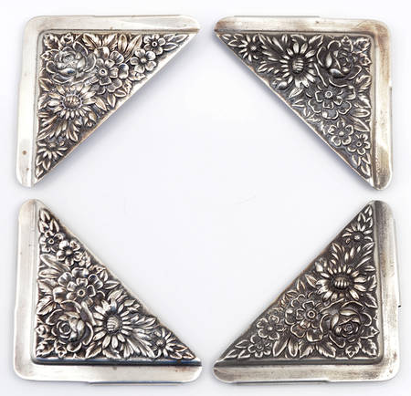 Repousse-Full Chased-Hand Chased Silver Corners for Desk Pad - Set of 4