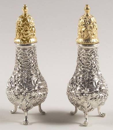 Repousse-Full Chased-Hand Chased Salt & Pepper Set