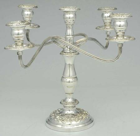 Repousse-Full Chased-Hand Chased Weighted 5 Light Candelabra