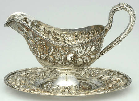 Repousse-Full Chased-Hand Chased Gravy Boat & Underplate