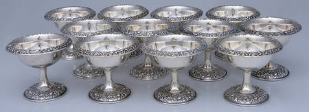 Repousse-Full Chased-Hand Chased Champagne/Sherbet - Set of 12