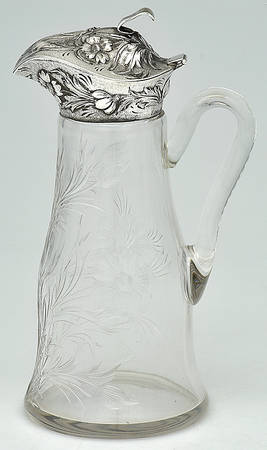 Repousse-Full Chased-Hand Chased Crystal Syrup with Sterling Lid