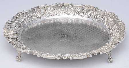 Repousse-Full Chased-Hand Chased 11" 4 Toed Round Salver