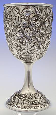 Repousse-Full Chased-Hand Chased Sterling Water Goblet