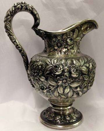 Repousse-Full Chased-Hand Chased Sterling Water Pitcher