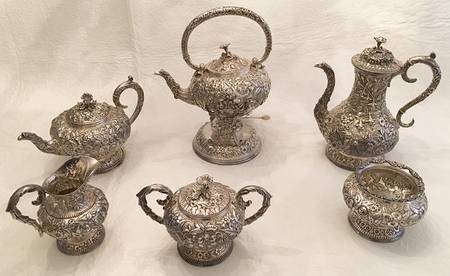 Repousse-Full Chased-Hand Chased 6 Piece Tea Set (CP1, TP1, CR1, SU1, WB1, KES1)