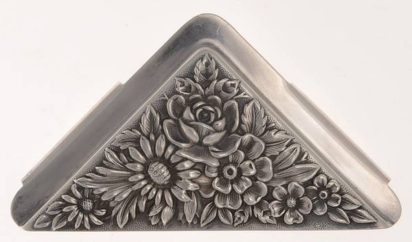 Repousse-Full Chased-Hand Chased Silver Corner for Desk Pad