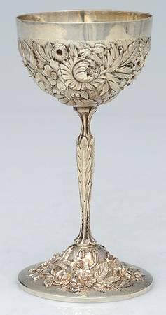 Repousse-Full Chased-Hand Chased Sterling Wine Goblet