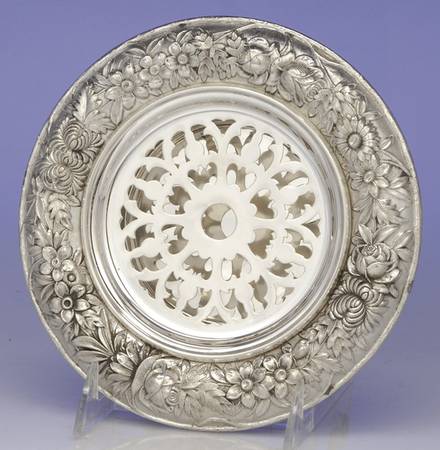 Repousse-Full Chased-Hand Chased Round Open Butter with Strainer