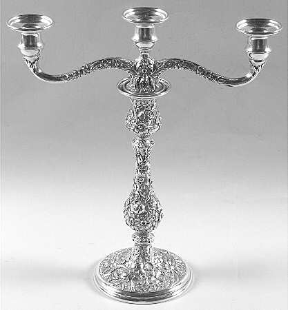 Repousse-Full Chased-Hand Chased Weighted 3 Light Candelabra