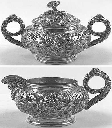 Repousse-Full Chased-Hand Chased Creamer & Sugar with Lid Set