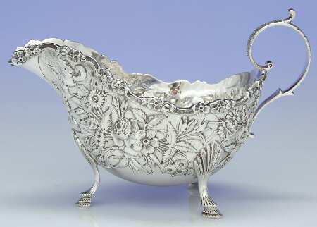 Repousse-Full Chased-Hand Chased Sterling Gravy Boat