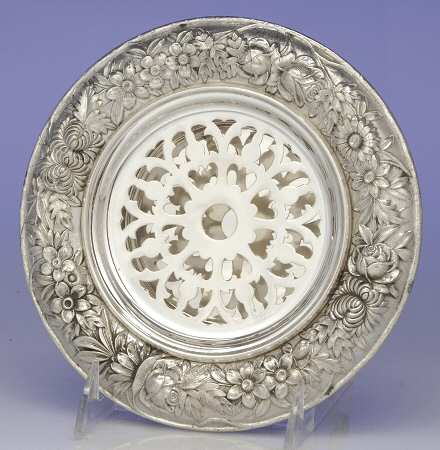 Repousse-Full Chased-Hand Chased Round Open Butter with Strainer