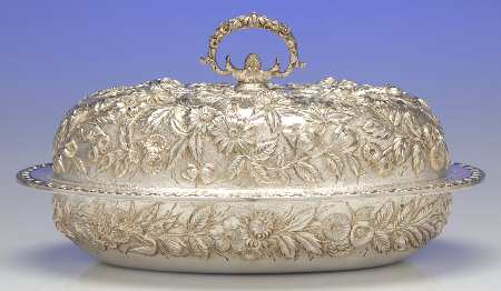 Repousse-Full Chased-Hand Chased 10" Oval Double Vegetable