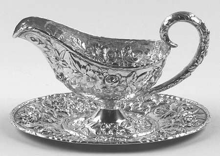 Repousse-Full Chased-Hand Chased Sterling Gravy Boat & Underplate