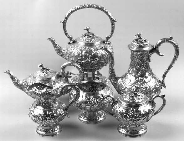 Repousse-Full Chased-Hand Chased 6 Piece Tea Set (SCP, STP, SCR, SSU, SWB, SKES)