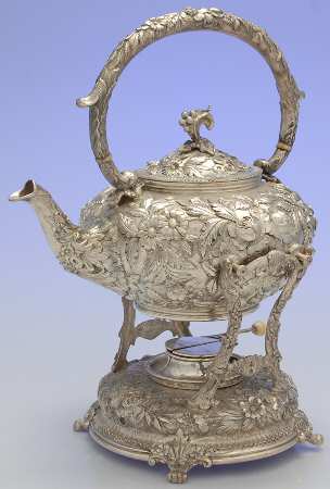 Repousse-Full Chased-Hand Chased Kettle, Stand & Burner