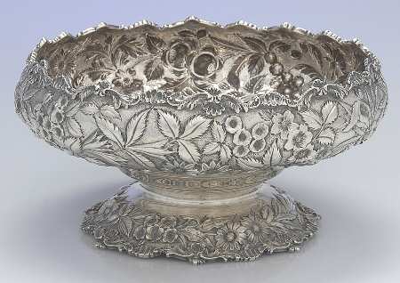 Repousse-Full Chased-Hand Chased 10" Round Pedestal Centerpiece