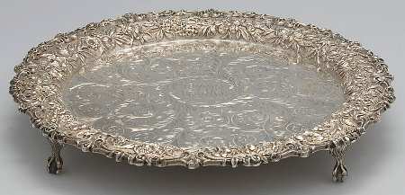 Repousse-Full Chased-Hand Chased 11" 4 Toed Round Salver