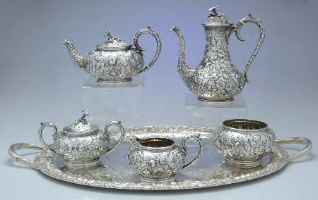 Repousse-Full Chased-Hand Chased 6 Piece Tea Set (SCP, STP, SCR, SSU, SWB, WT22)